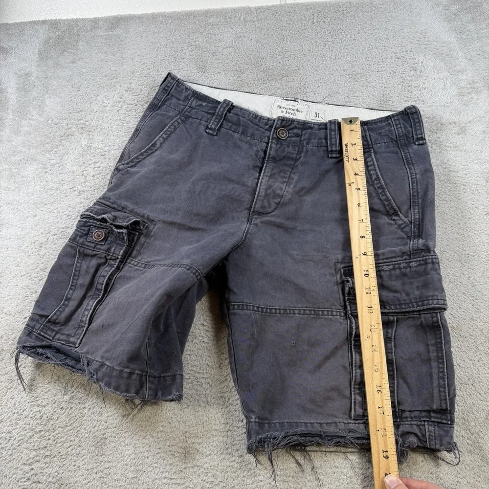 Abercrombie & Fitch Shorts Mens 31 Black Faded Cargo Drawstring Distressed Y2K